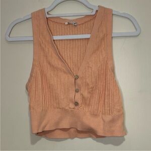 Intimately Free People Peach Button Front Cropped Tank Sz Med